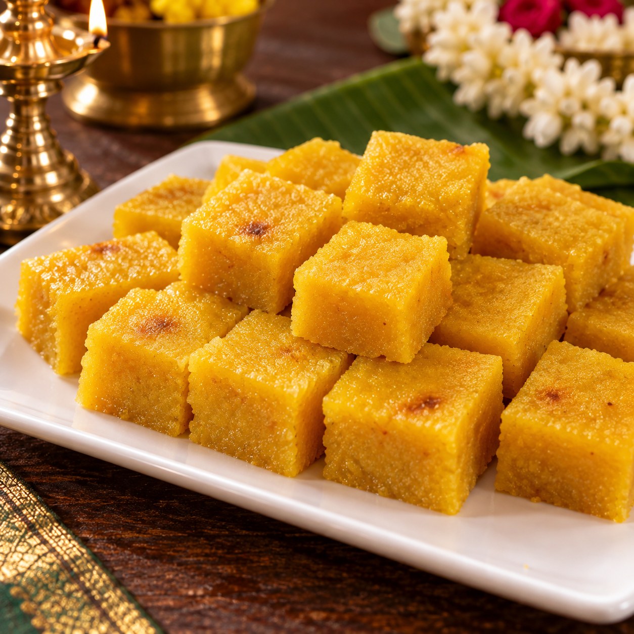 Kesari, golden semolina sweet squares
