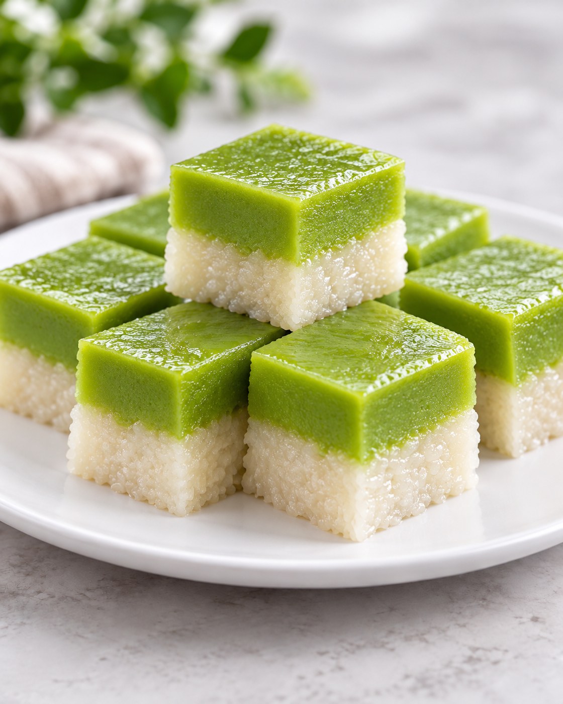 Kuih Seri Muka, pandan custard over glutinous rice